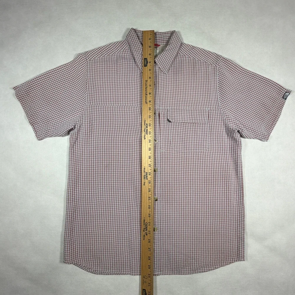 The North‎ Face Mens Medium M Red Micro Check Short Sleeve Vented Hiking Shirt